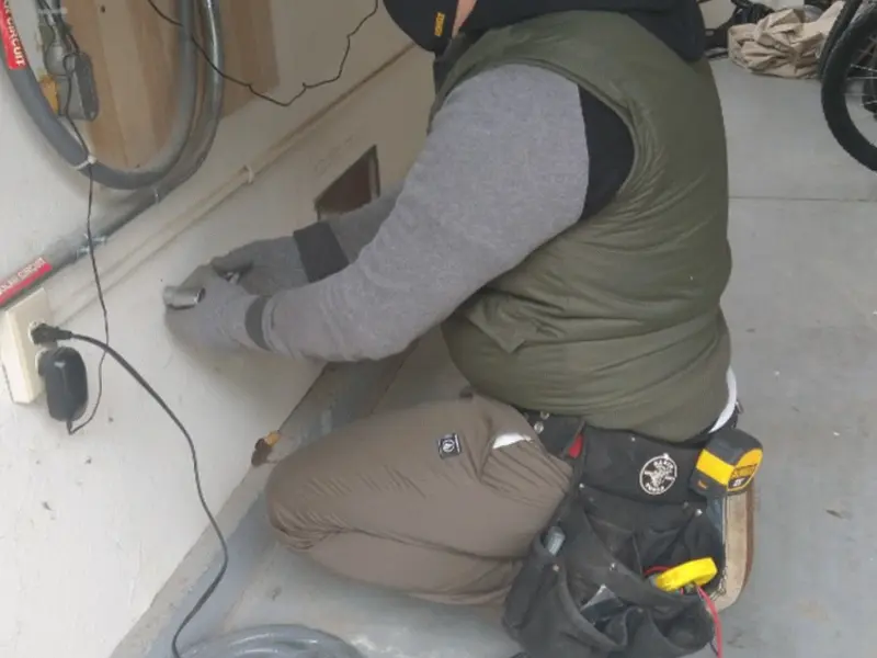 Electrician performing outlet wiring in a Fellsmere garage
